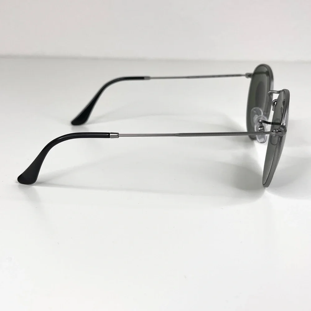RAY BAN Icons 53mm Retro Round Metal Sunglasses NEW Matte Gunmetal Crystal Green